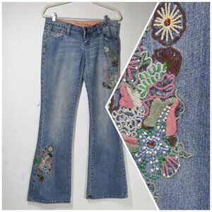 VTG Zana Di Jeans EMBROIDERED Y2K Festival Flared Low Rise Hippie Beaded BOHO 7